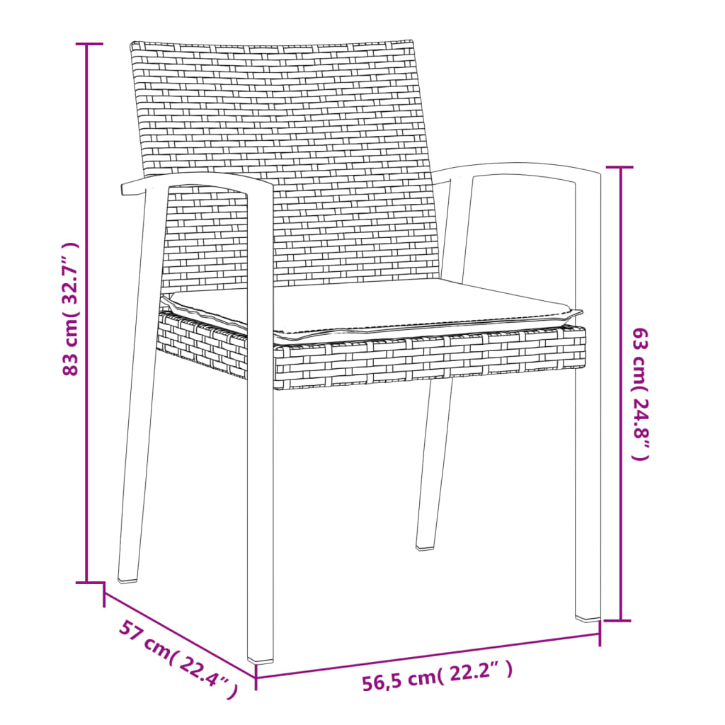 vidaXL Gartenstühle mit Kissen 4 Stk. Braun 56,5x57x83 cm Poly Rattan
