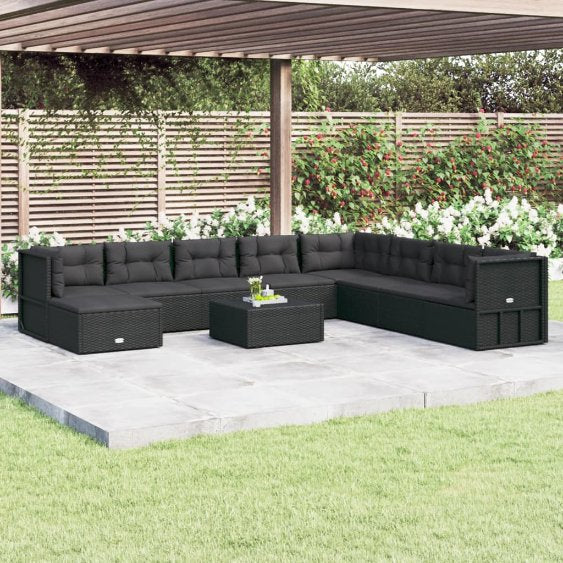 vidaXL 9-tlg. Garten-Lounge-Set mit Kissen Schwarz Poly Rattan
