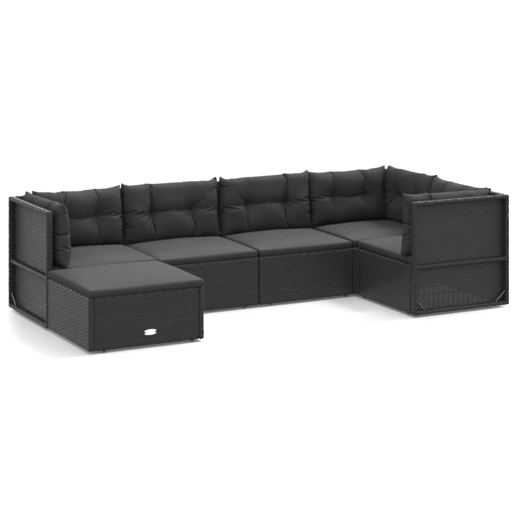 vidaXL 6-tlg. Garten-Lounge-Set mit Kissen Schwarz Poly Rattan