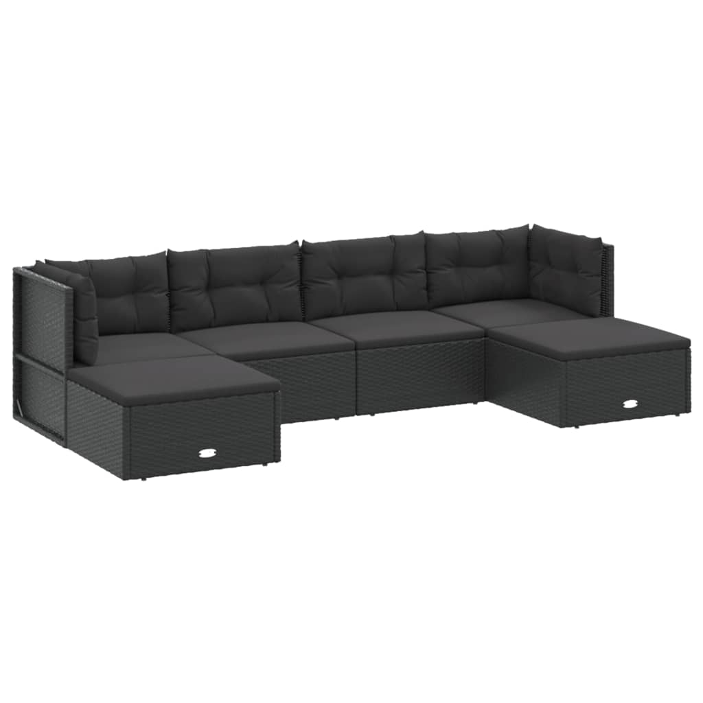 vidaXL 6-tlg. Garten-Lounge-Set mit Kissen Schwarz Poly Rattan