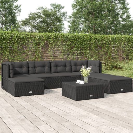 vidaXL 6-tlg. Garten-Lounge-Set mit Kissen Schwarz Poly Rattan