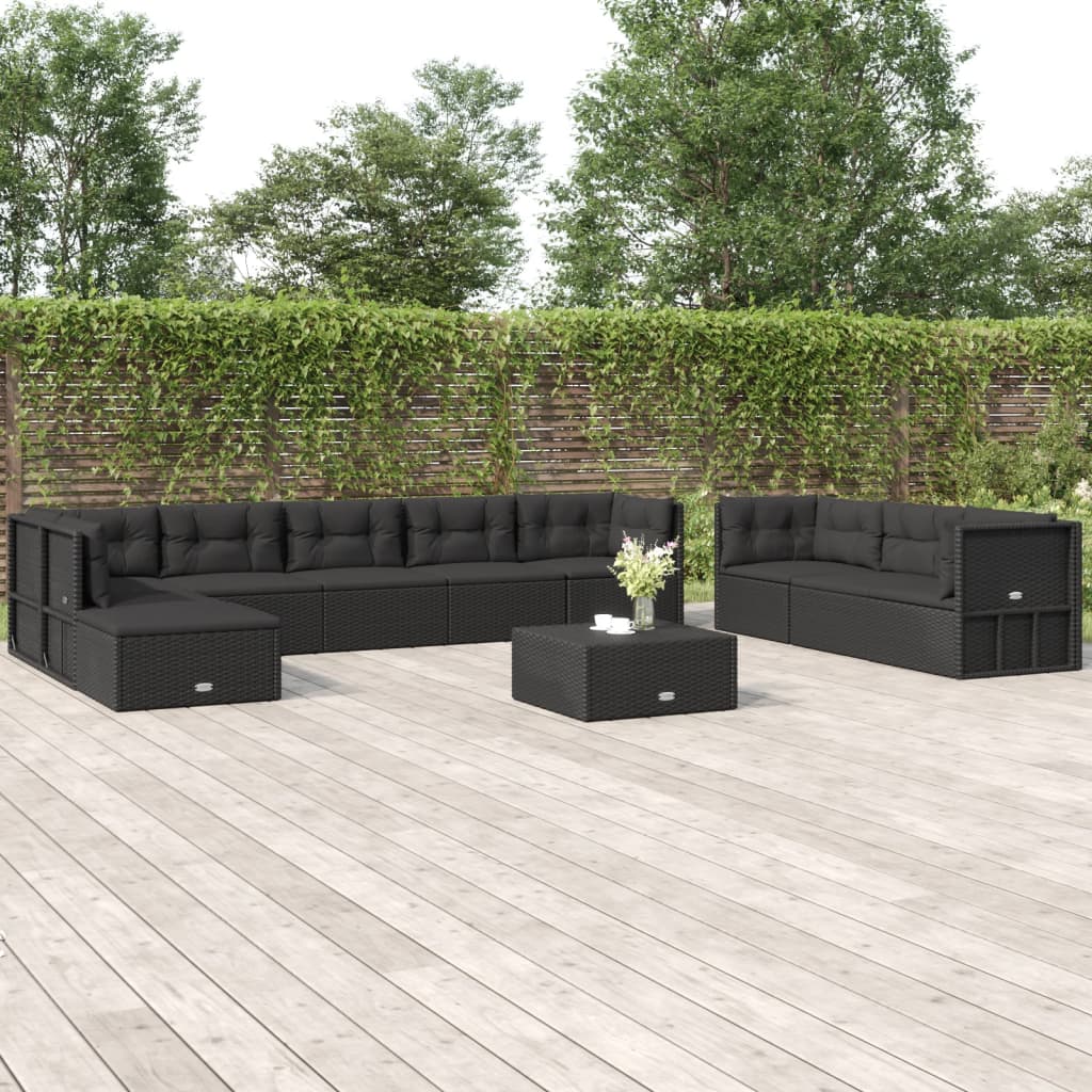 vidaXL 10-tlg. Garten-Lounge-Set mit Kissen Schwarz Poly Rattan