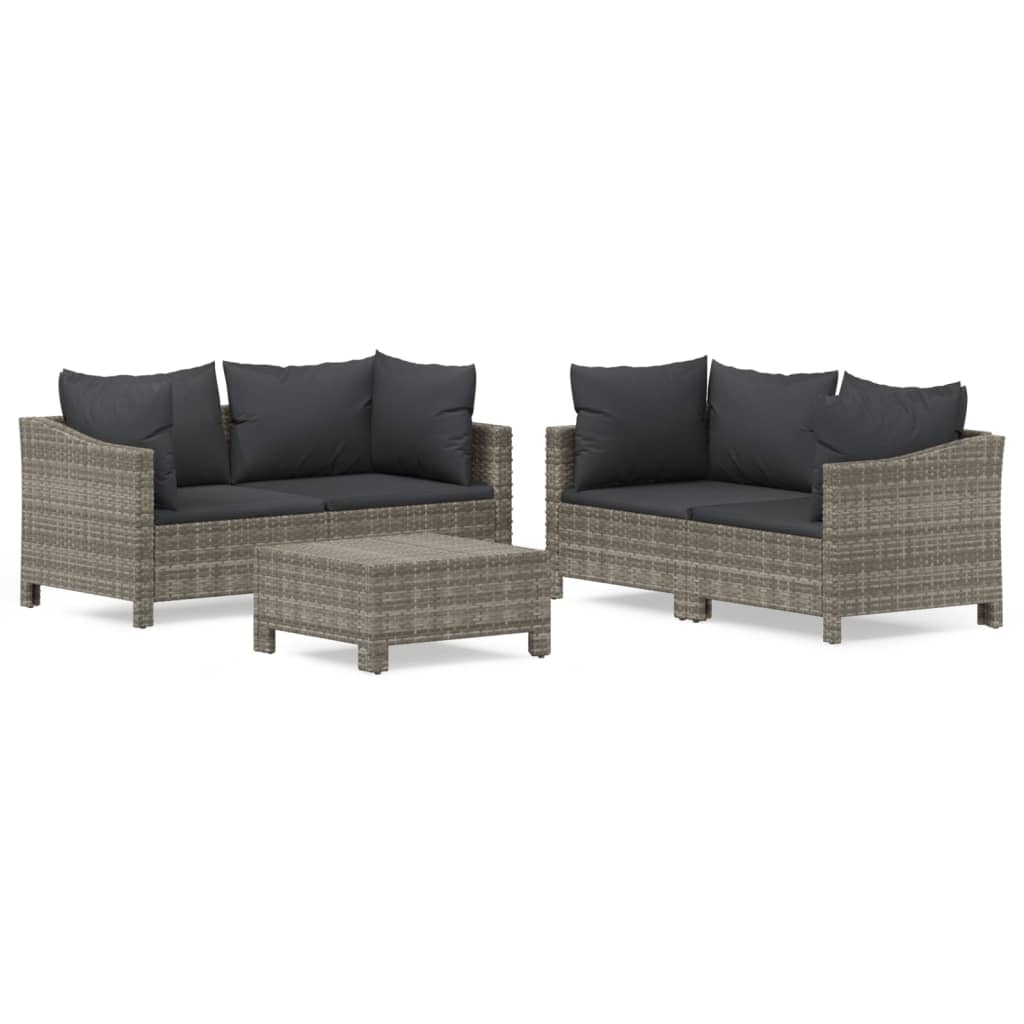 vidaXL 5-tlg. Garten-Lounge-Set mit Kissen Grau Poly Rattan