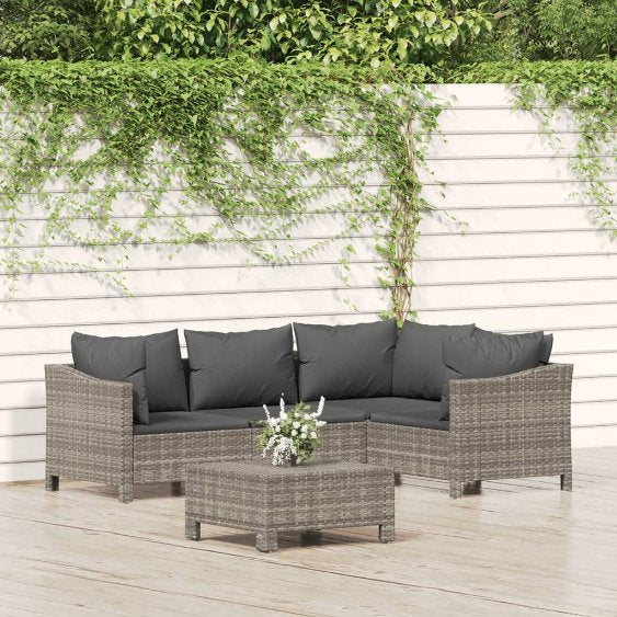 vidaXL 4-tlg. Garten-Lounge-Set mit Kissen Grau Poly Rattan