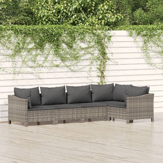 vidaXL 4-tlg. Garten-Lounge-Set mit Kissen Grau Poly Rattan