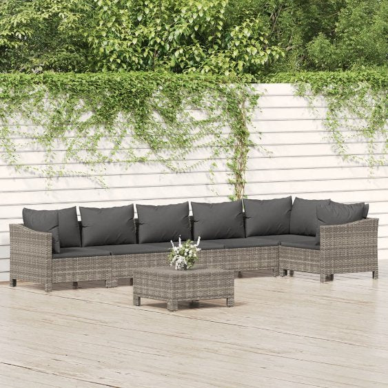 vidaXL 4-tlg. Garten-Lounge-Set mit Kissen Grau Poly Rattan