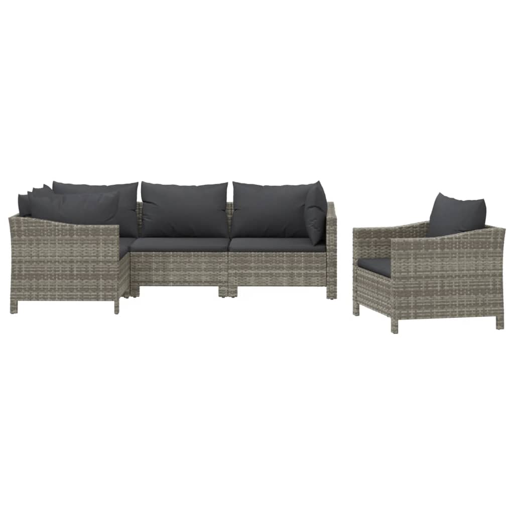 vidaXL 5-tlg. Garten-Lounge-Set mit Kissen Grau Poly Rattan