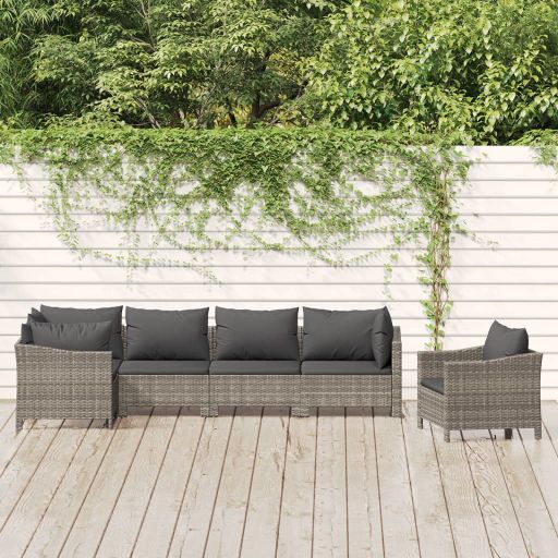 vidaXL 5-tlg. Garten-Lounge-Set mit Kissen Grau Poly Rattan
