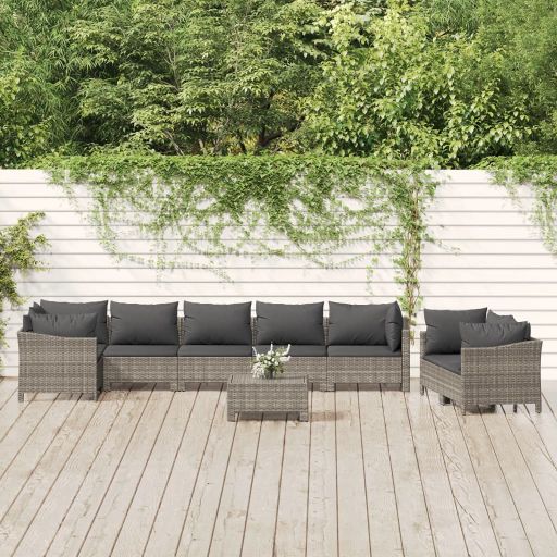 vidaXL 7-tlg. Garten-Lounge-Set mit Kissen Grau Poly Rattan
