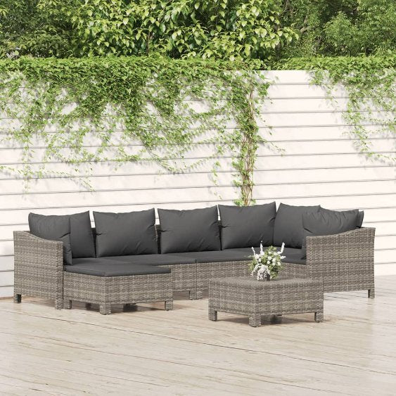 vidaXL 6-tlg. Garten-Lounge-Set mit Kissen Grau Poly Rattan