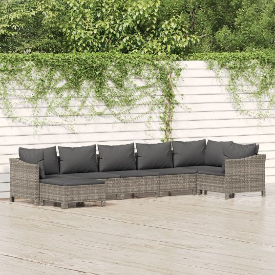 vidaXL 6-tlg. Garten-Lounge-Set mit Kissen Grau Poly Rattan