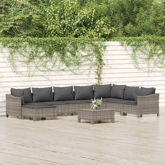 vidaXL 7-tlg. Garten-Lounge-Set mit Kissen Grau Poly Rattan