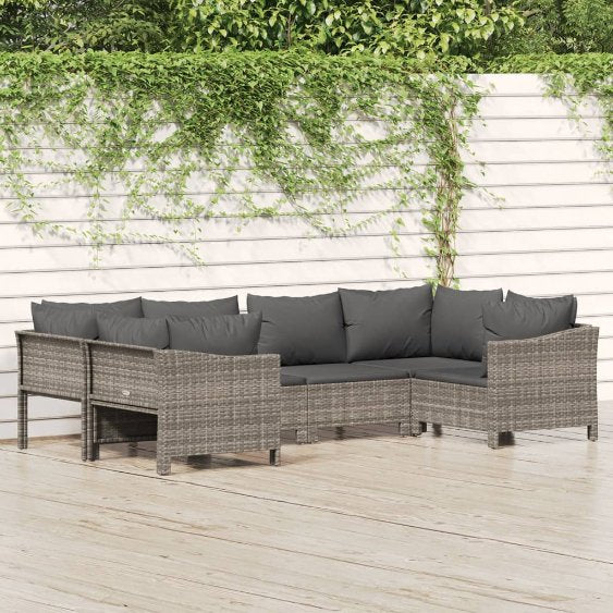 vidaXL 6-tlg. Garten-Lounge-Set mit Kissen Grau Poly Rattan