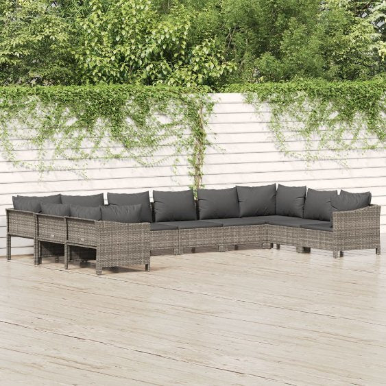 vidaXL 9-tlg. Garten-Lounge-Set mit Kissen Grau Poly Rattan
