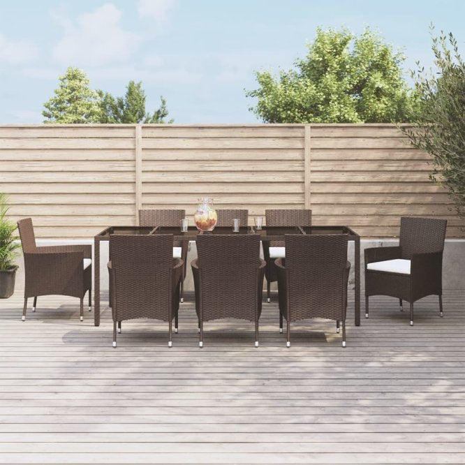 vidaXL 5-tlg. Garten-Essgruppe mit Kissen Braun Poly Rattan