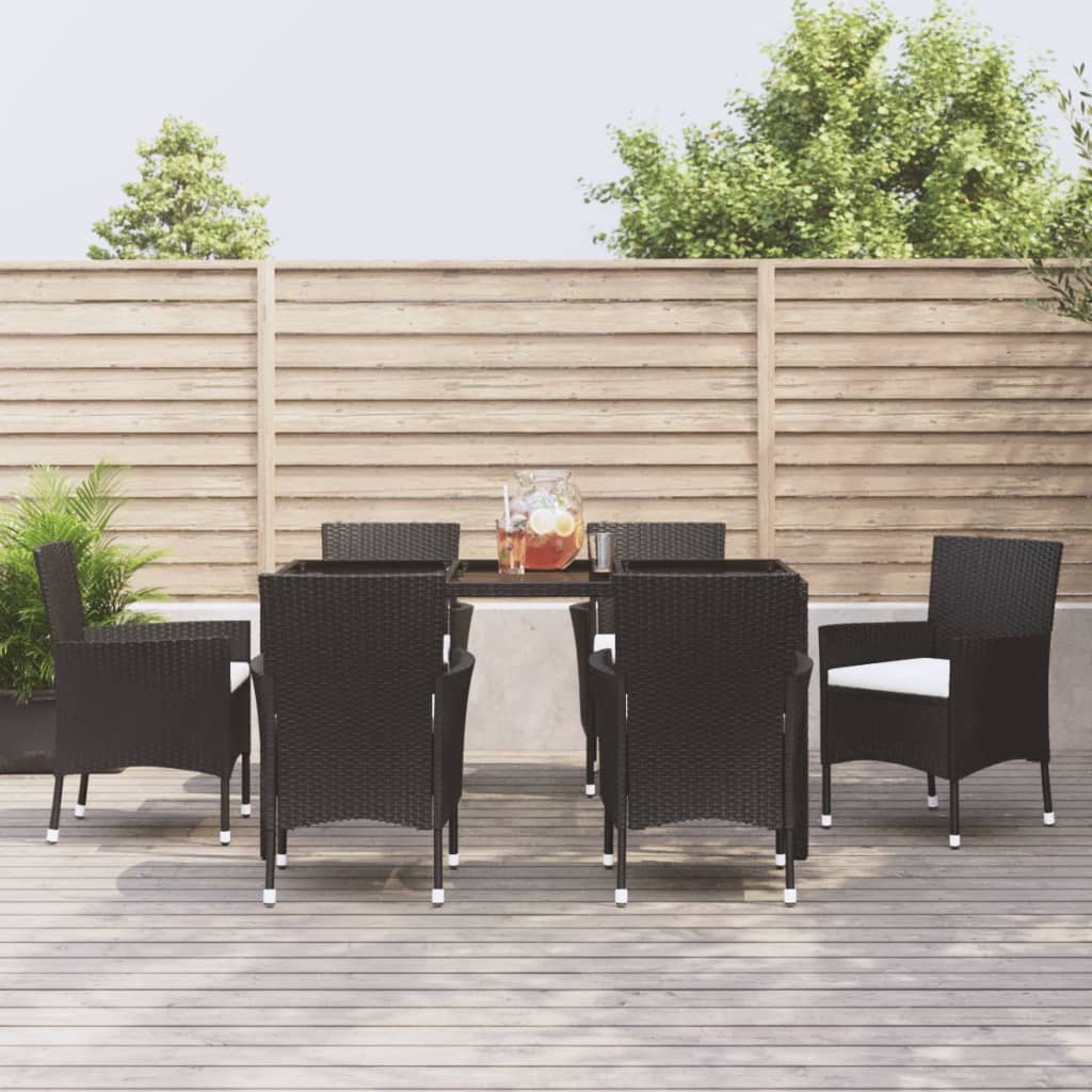 vidaXL 5-tlg. Garten-Essgruppe mit Kissen Schwarz Poly Rattan