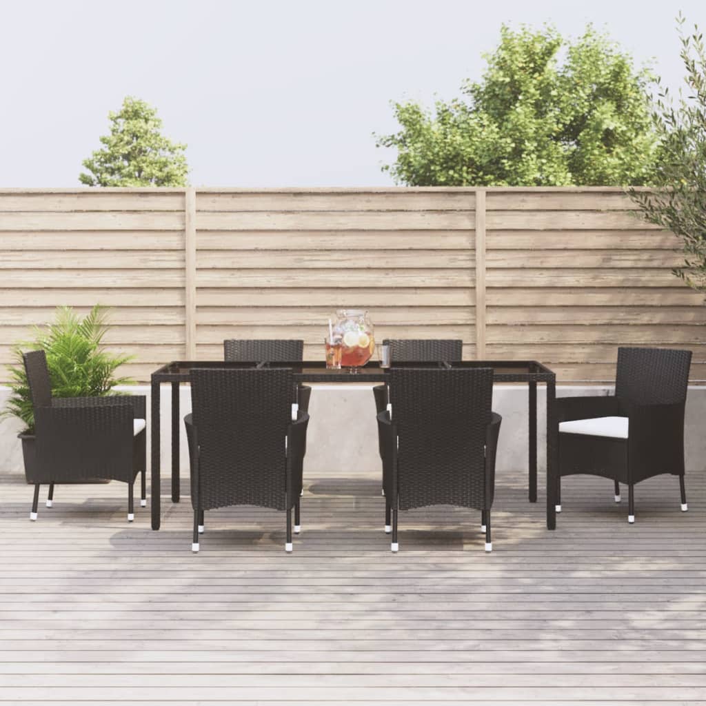 vidaXL 5-tlg. Garten-Essgruppe mit Kissen Schwarz Poly Rattan
