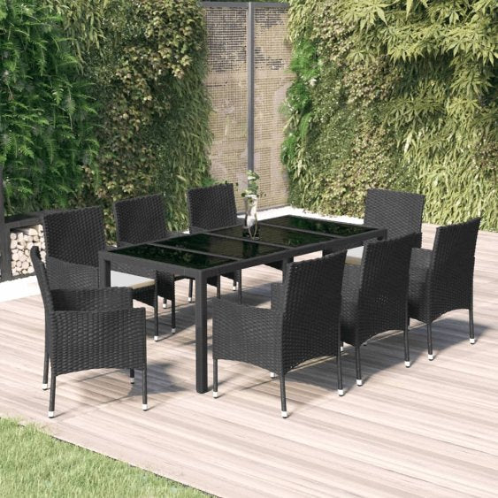 vidaXL 5-tlg. Garten-Essgruppe mit Kissen Schwarz Poly Rattan