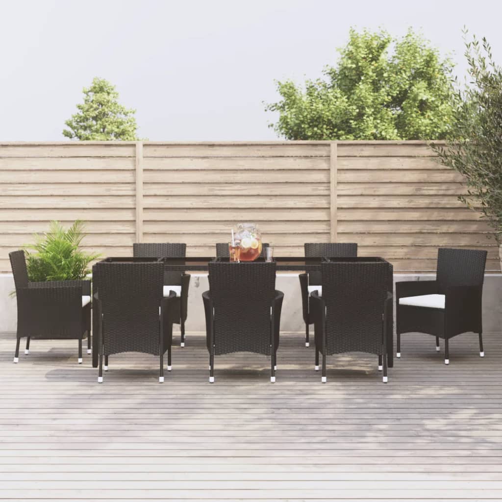 vidaXL 5-tlg. Garten-Essgruppe mit Kissen Schwarz Poly Rattan