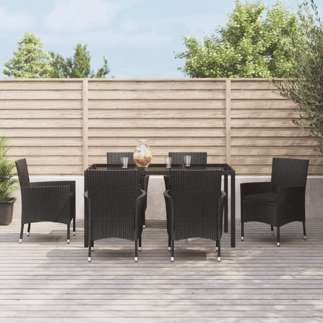 vidaXL 5-tlg. Garten-Essgruppe mit Kissen Schwarz Poly Rattan