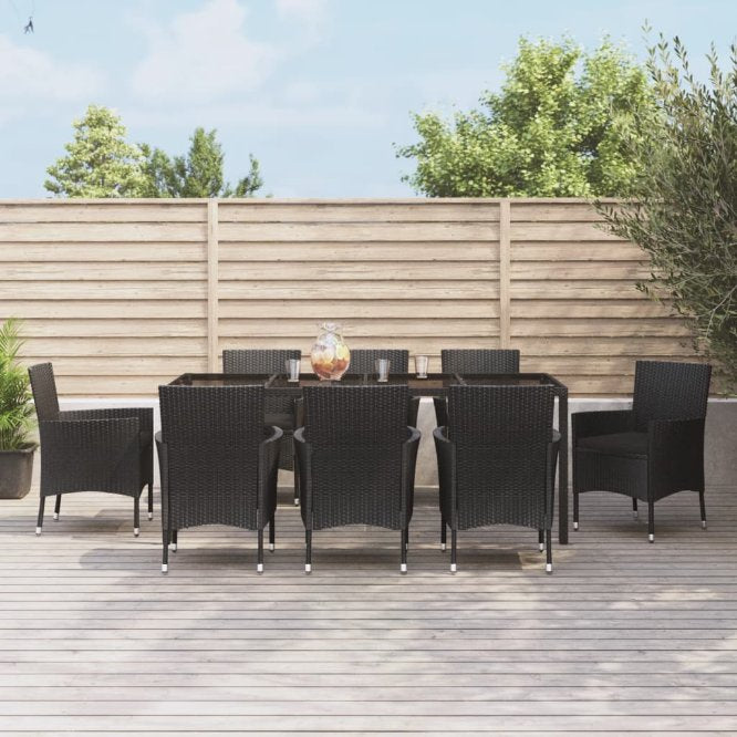 vidaXL 5-tlg. Garten-Essgruppe mit Kissen Schwarz Poly Rattan