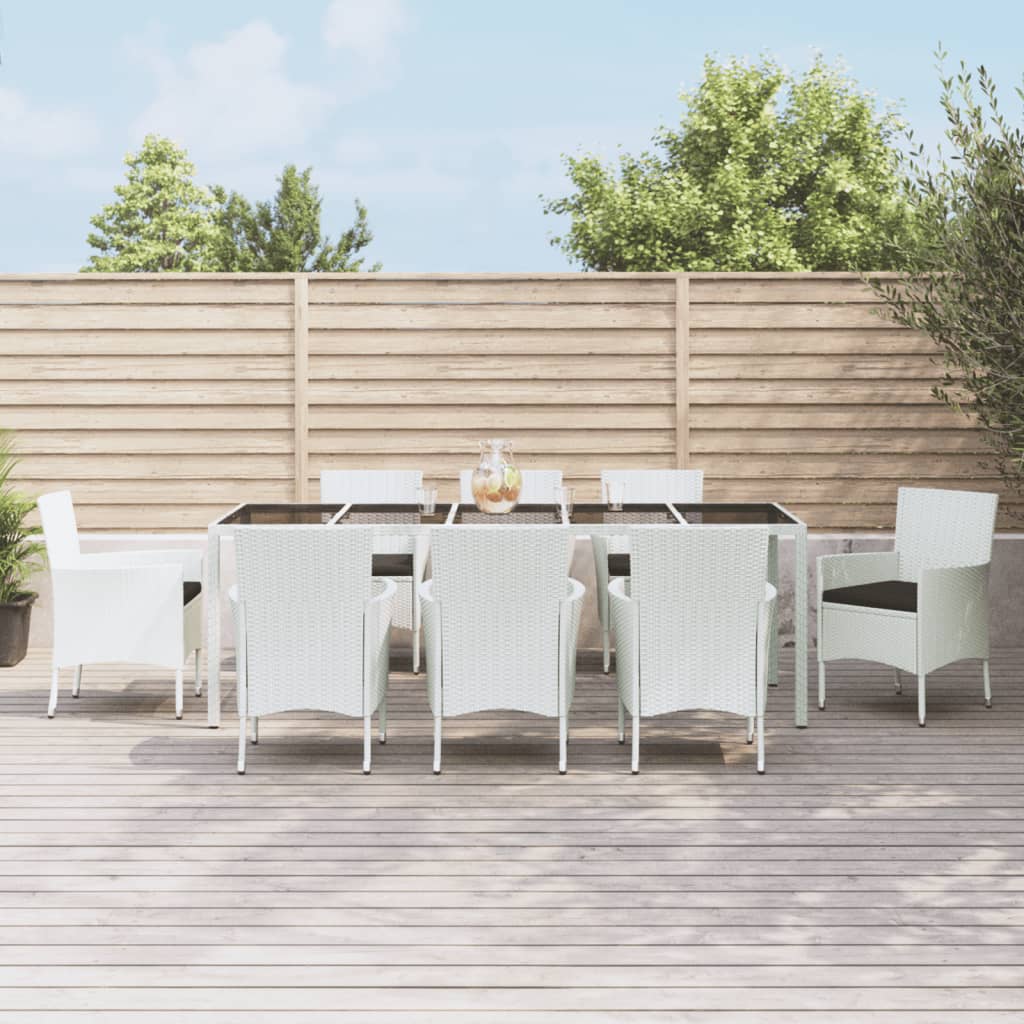 vidaXL 5-tlg. Garten-Essgruppe mit Kissen Weiß Poly Rattan