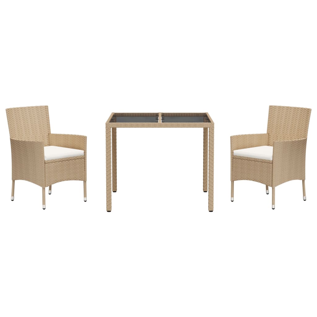 vidaXL 3-tlg. Garten-Essgruppe mit Kissen Beige Poly Rattan