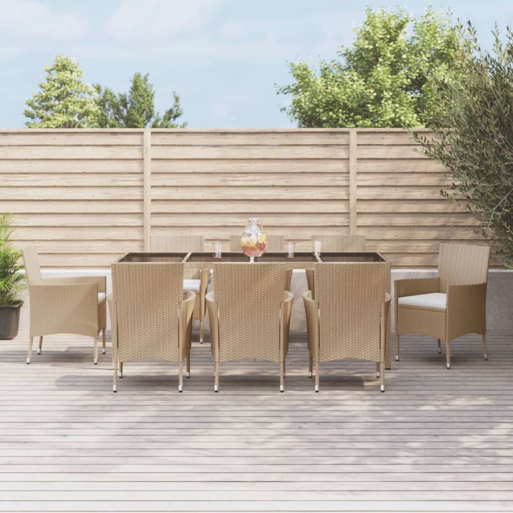 vidaXL 3-tlg. Garten-Essgruppe mit Kissen Beige Poly Rattan