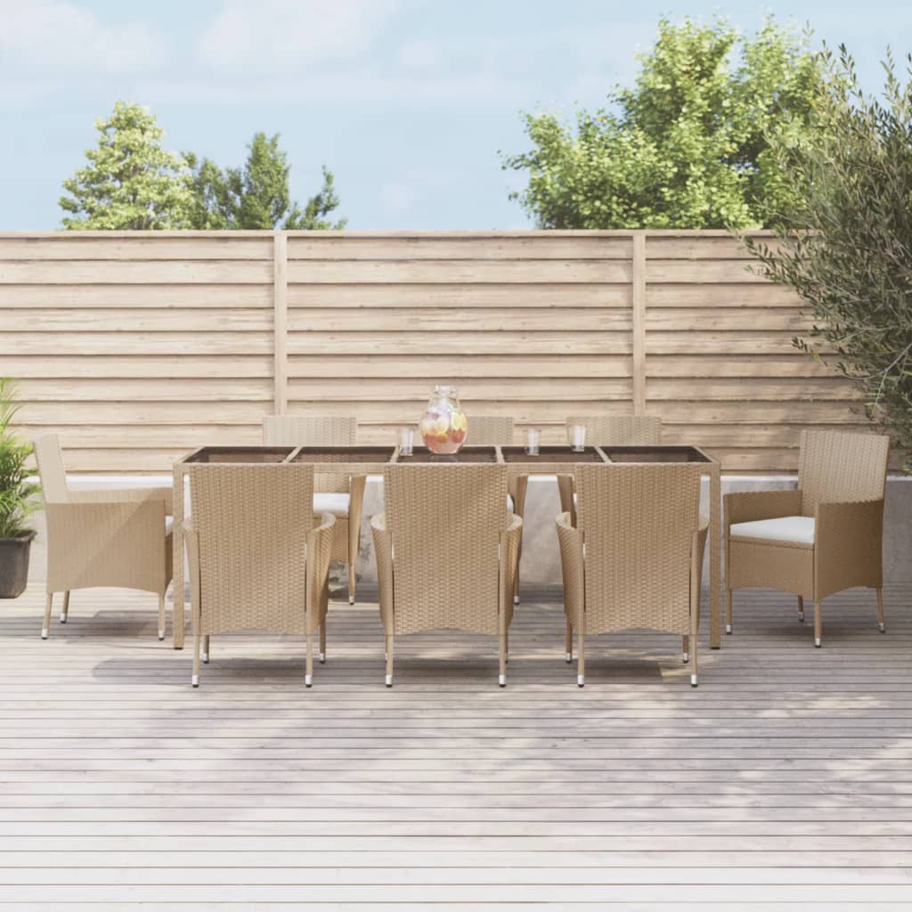vidaXL 3-tlg. Garten-Essgruppe mit Kissen Beige Poly Rattan