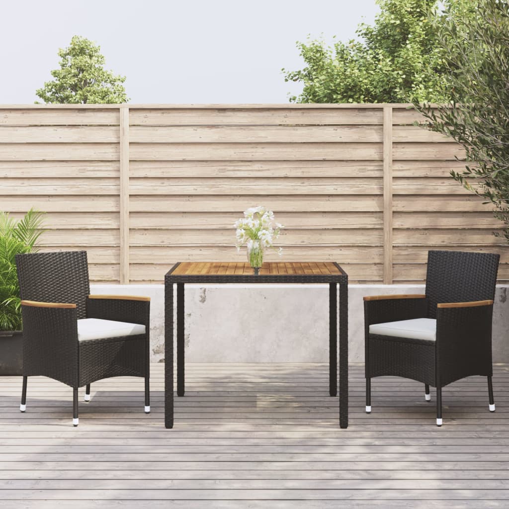 vidaXL 3-tlg. Garten-Essgruppe mit Kissen Schwarz Poly Rattan