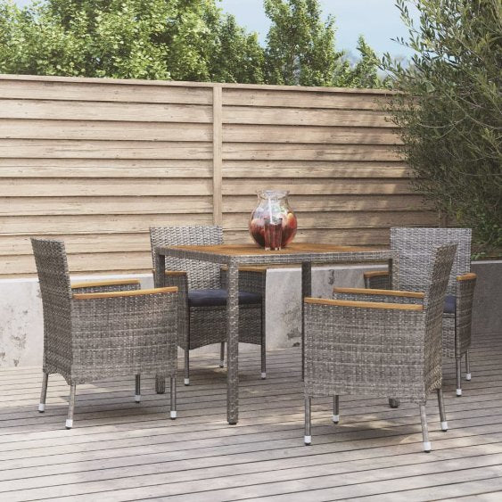 vidaXL 3-tlg. Garten-Essgruppe mit Kissen Grau Poly Rattan