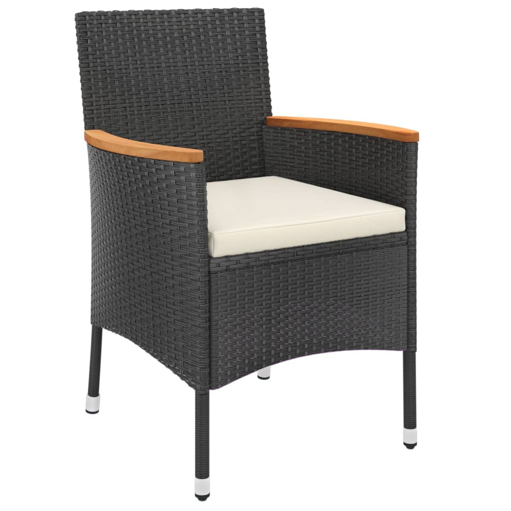 vidaXL 7-tlg. Garten-Essgruppe mit Kissen Schwarz Poly Rattan