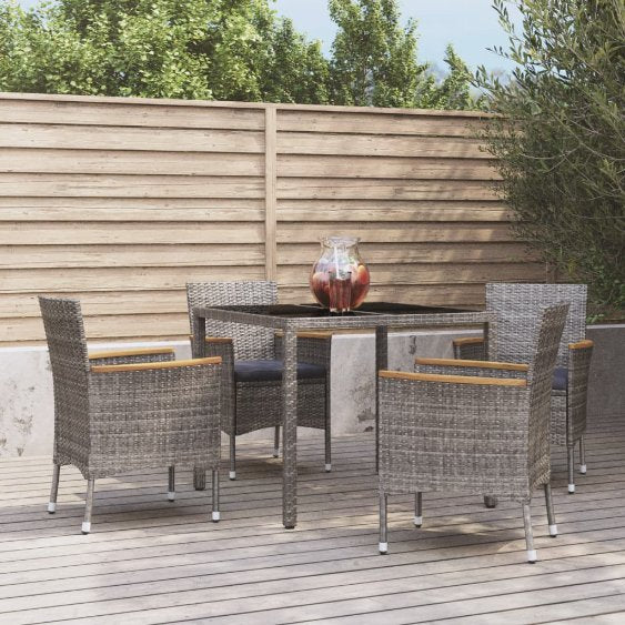 vidaXL 3-tlg. Garten-Essgruppe mit Kissen Grau Poly Rattan