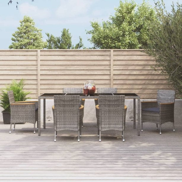 vidaXL 3-tlg. Garten-Essgruppe mit Kissen Grau Poly Rattan