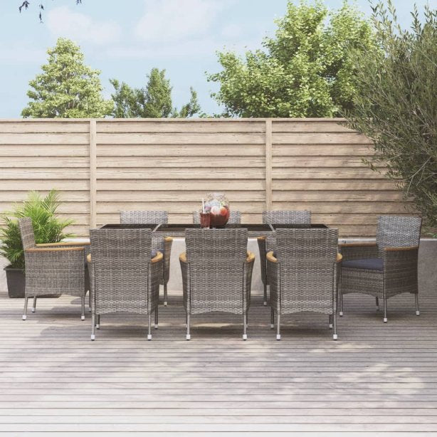 vidaXL 3-tlg. Garten-Essgruppe mit Kissen Grau Poly Rattan