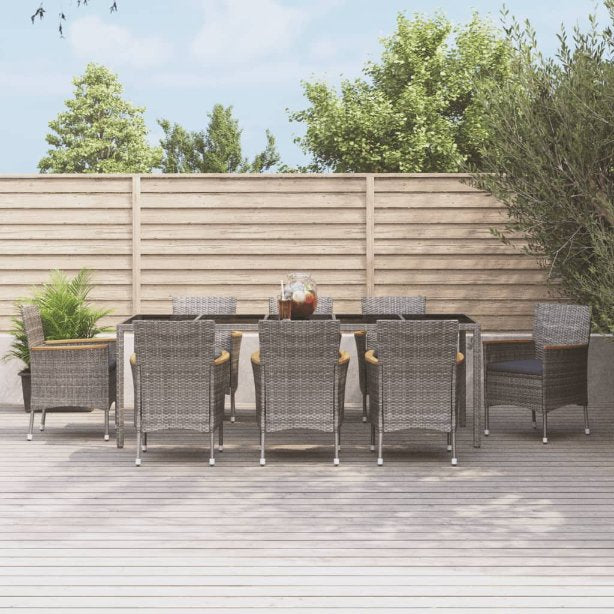 vidaXL 3-tlg. Garten-Essgruppe mit Kissen Grau Poly Rattan