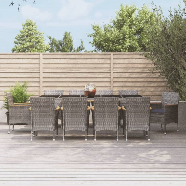 vidaXL 3-tlg. Garten-Essgruppe mit Kissen Grau Poly Rattan