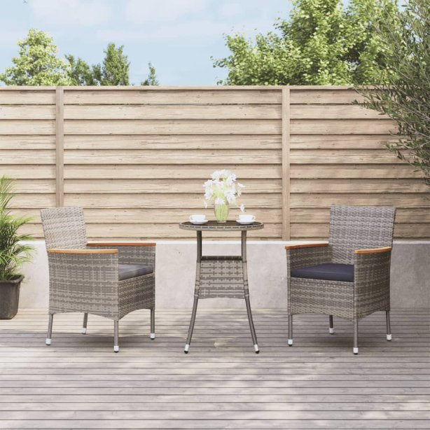 vidaXL 3-tlg. Garten-Bistro-Set mit Kissen Braun Poly Rattan