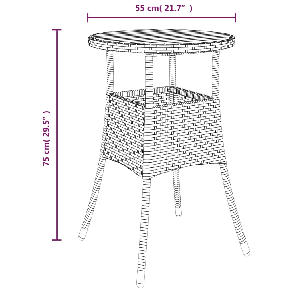 vidaXL 3-tlg. Garten-Bistro-Set mit Kissen Schwarz Poly Rattan