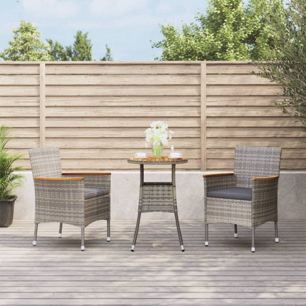 vidaXL 3-tlg. Garten-Bistro-Set mit Kissen Schwarz Poly Rattan