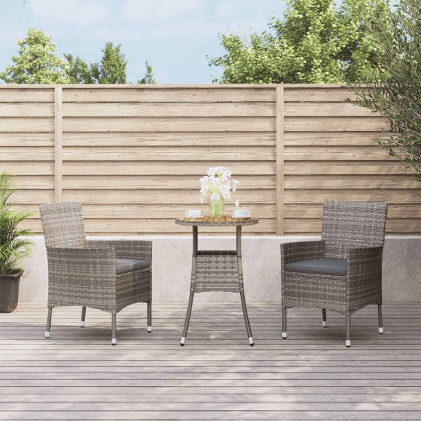 vidaXL 3-tlg. Garten-Bistro-Set mit Kissen Schwarz Poly Rattan