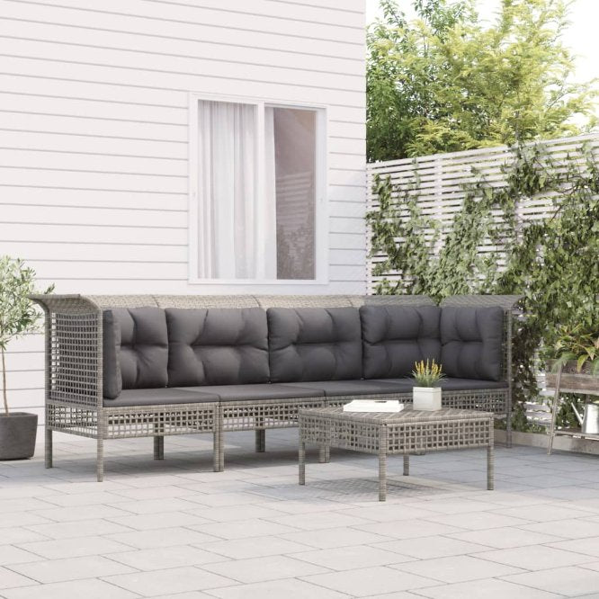 vidaXL 3-tlg. Garten-Lounge-Set mit Kissen Grau Poly Rattan
