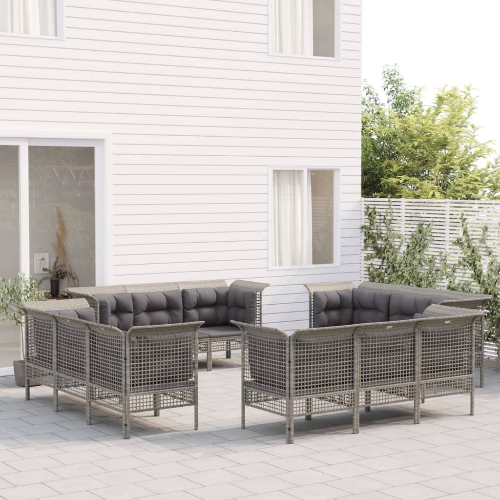 vidaXL 8-tlg. Garten-Lounge-Set mit Kissen Grau Poly Rattan