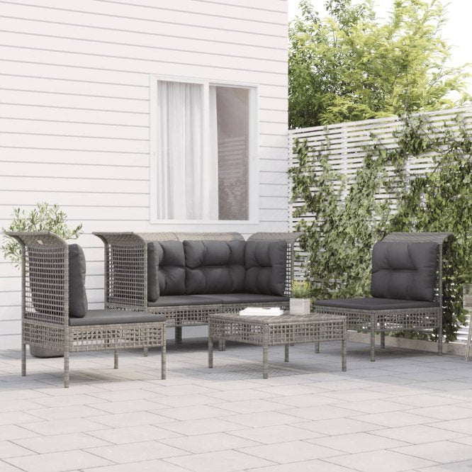 vidaXL 4-tlg. Garten-Lounge-Set mit Kissen Grau Poly Rattan