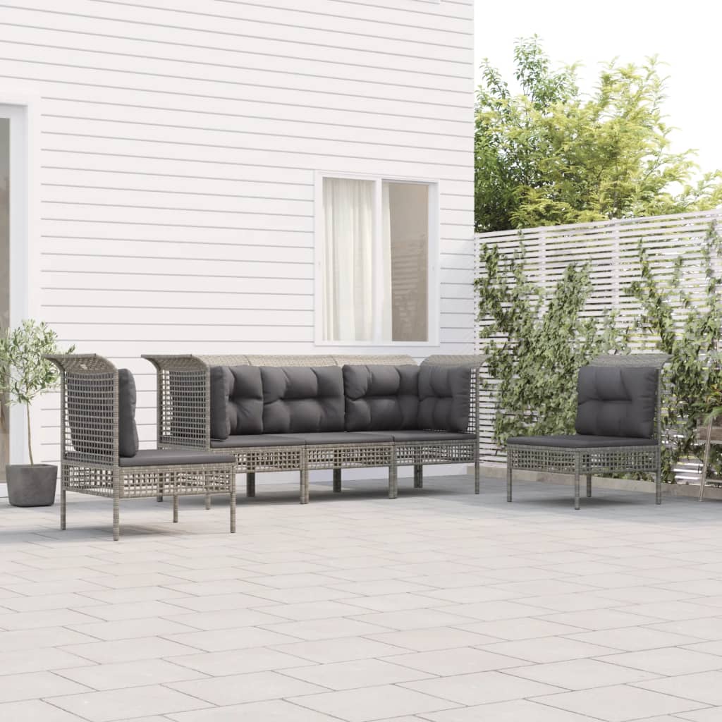 vidaXL 4-tlg. Garten-Lounge-Set mit Kissen Grau Poly Rattan
