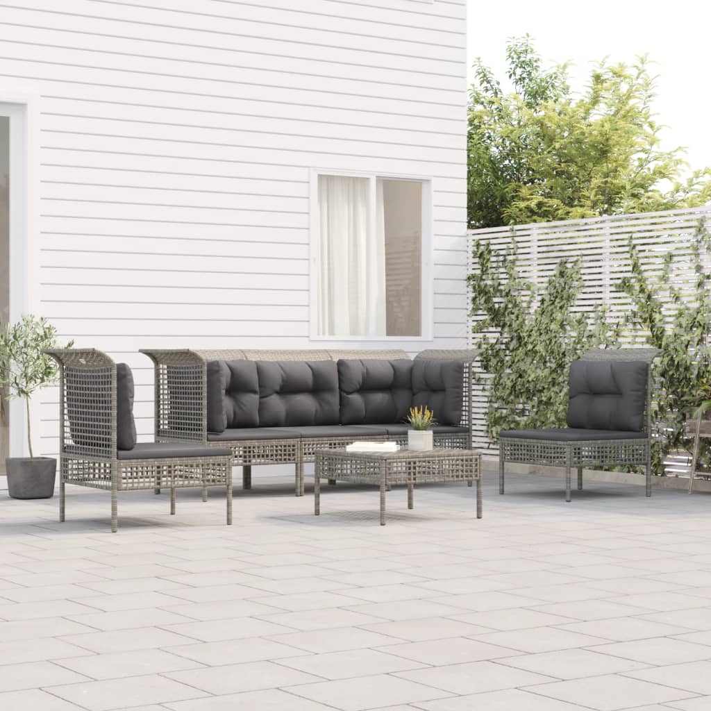 vidaXL 4-tlg. Garten-Lounge-Set mit Kissen Grau Poly Rattan