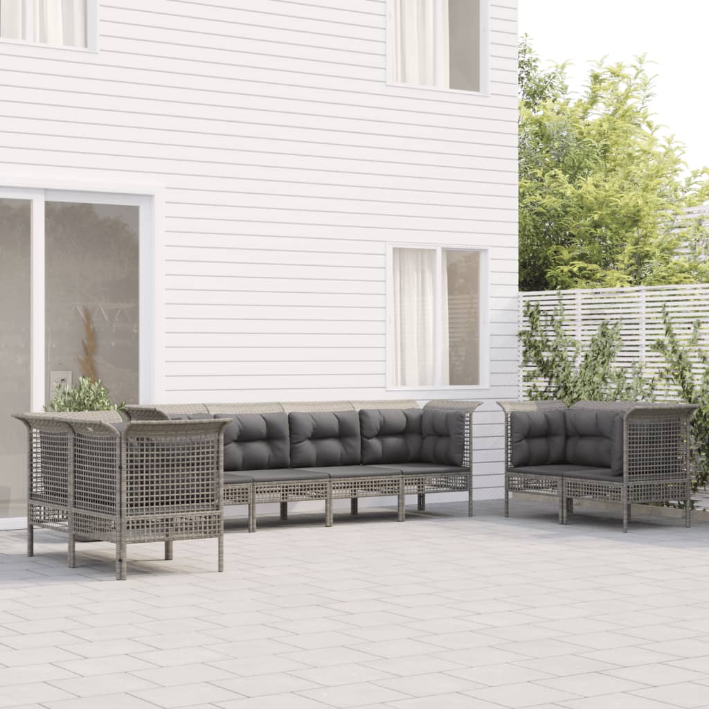vidaXL 6-tlg. Garten-Lounge-Set mit Kissen Grau Poly Rattan