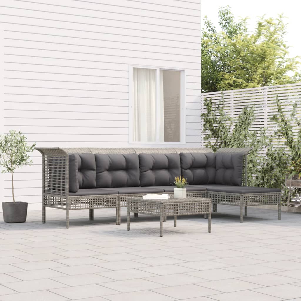 vidaXL 5-tlg. Garten-Lounge-Set mit Kissen Grau Poly Rattan