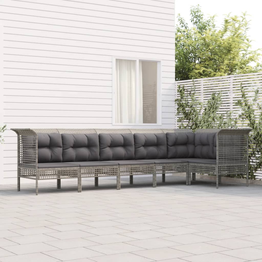 vidaXL 5-tlg. Garten-Lounge-Set mit Kissen Grau Poly Rattan