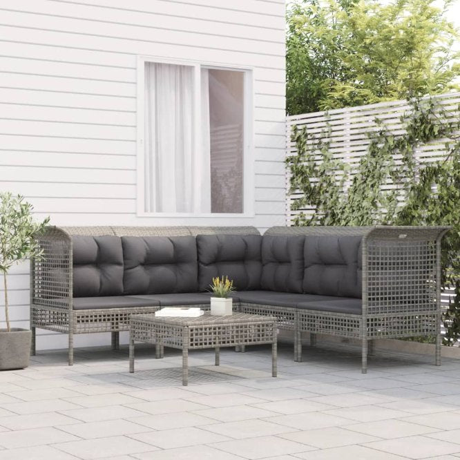 vidaXL 6-tlg. Garten-Lounge-Set mit Kissen Grau Poly Rattan
